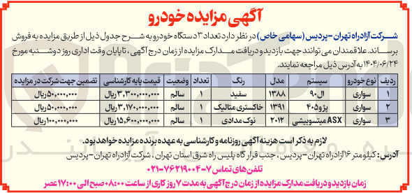 تصویر کوچک آگهی تعداد ۳ دستگاه خودرو