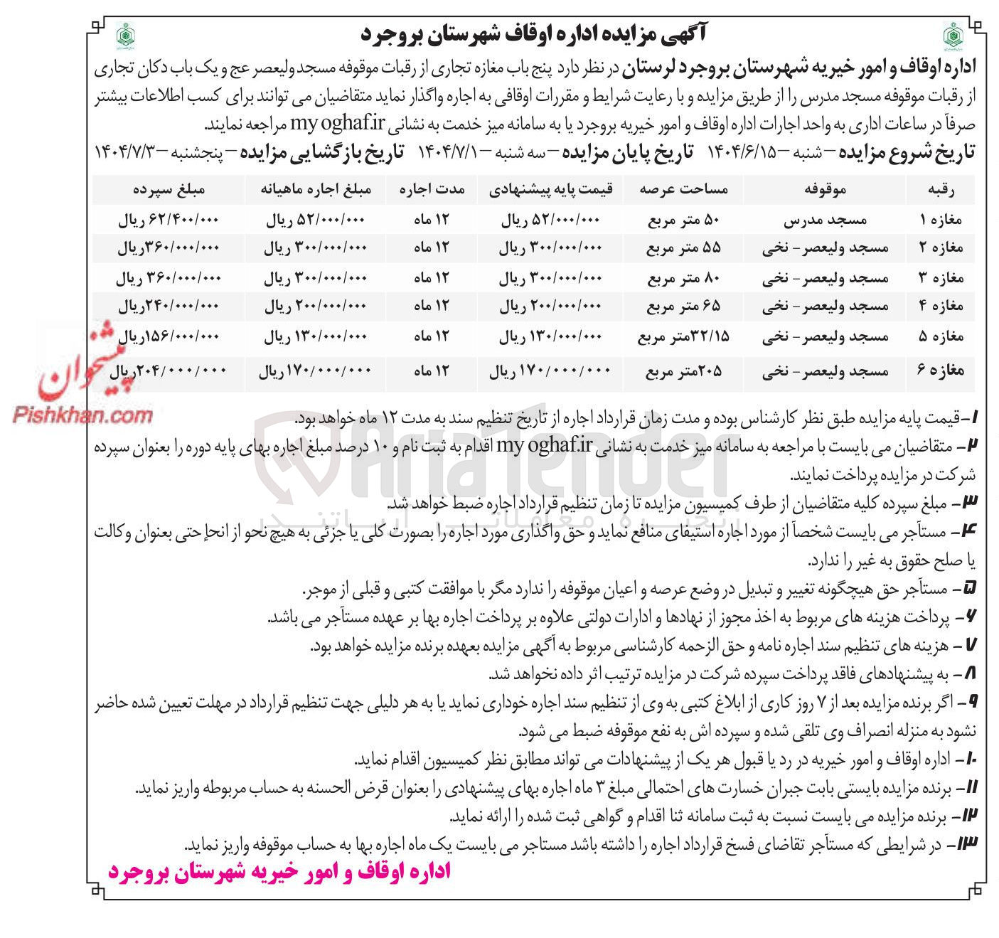 تصویر کوچک آگهی اجاره پنج باب مغازه تجاری و یک باب دکان تجاری