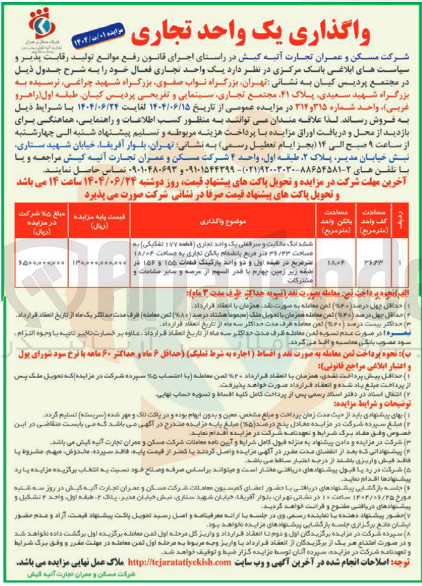 تصویر کوچک آگهی واگذاری یک واحد تجاری فعال 