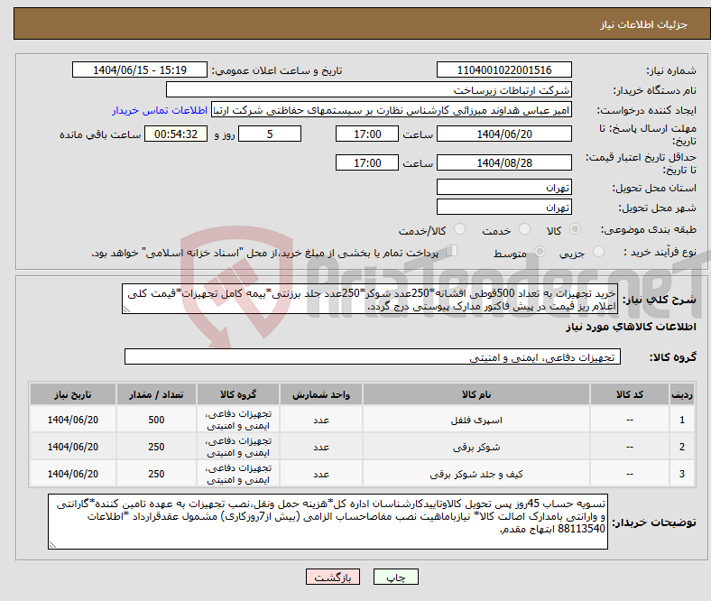 تصویر کوچک آگهی نیاز انتخاب تامین کننده-خرید تجهیزات به تعداد 500قوطی افشانه*250عدد شوکر*250عدد جلد برزنتی*بیمه کامل تجهیزات*قیمت کلی اعلام ریز قیمت در پیش فاکتور مدارک پیوستی درج گردد.