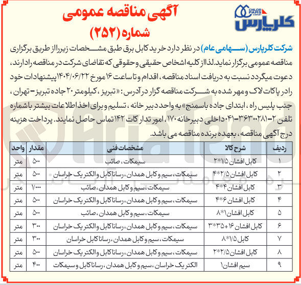 تصویر کوچک آگهی کابل ۸۷۵