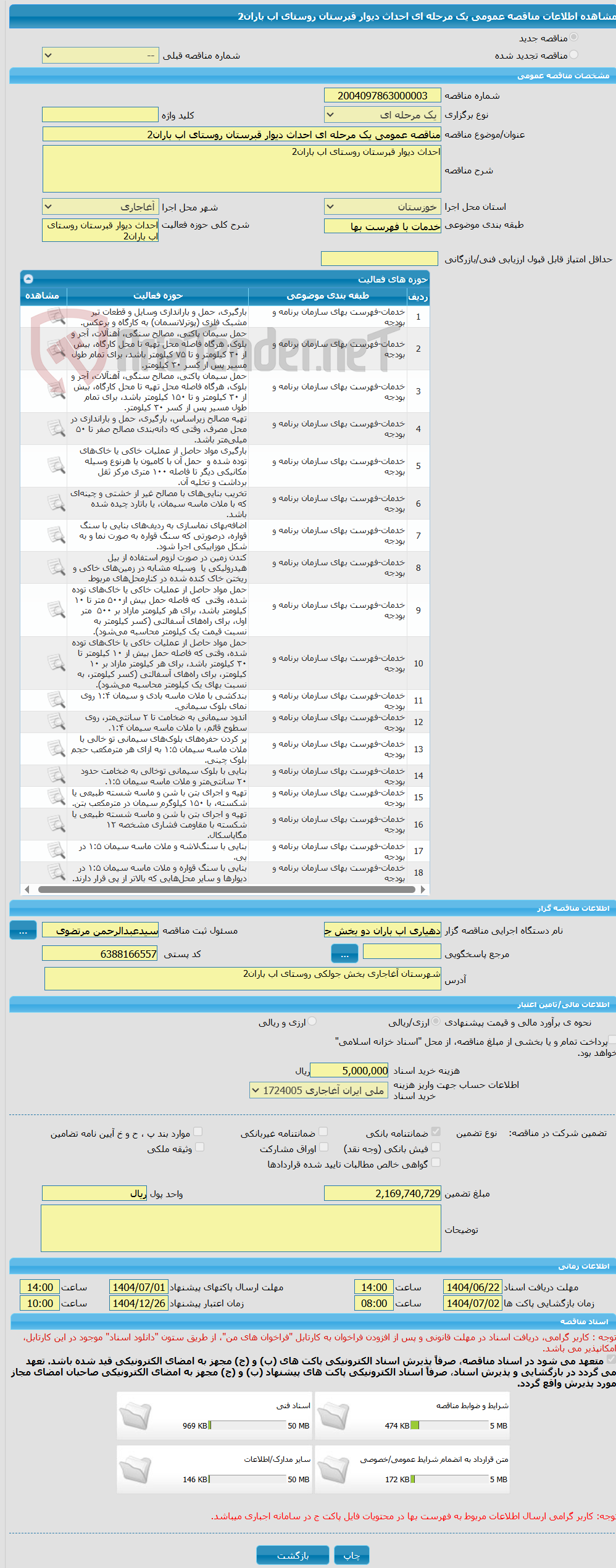 تصویر کوچک آگهی مناقصه عمومی یک مرحله ای احداث دیوار قبرستان روستای اب باران2