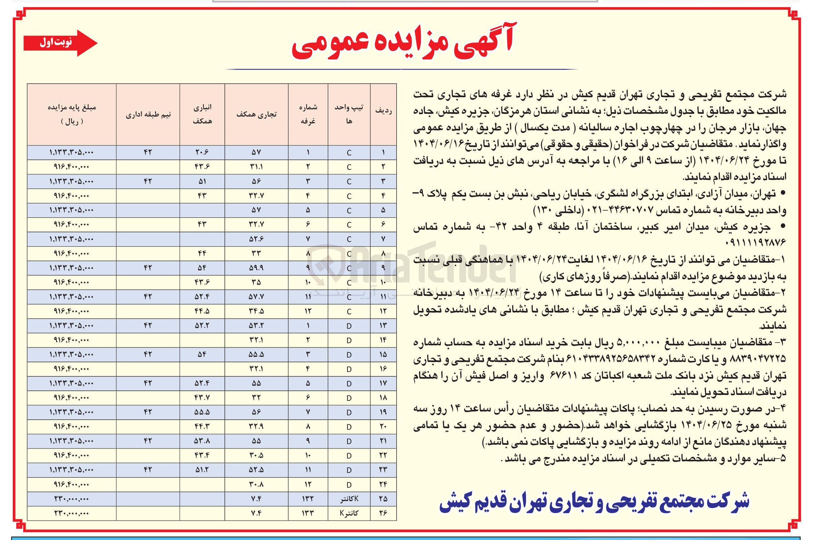 تصویر کوچک آگهی اجاره غرفه های تجاری در 26 ردیف