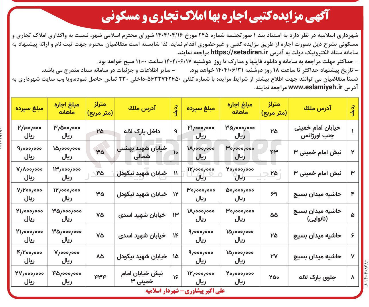 تصویر کوچک آگهی واگذاری املاک تجاری و مسکونی