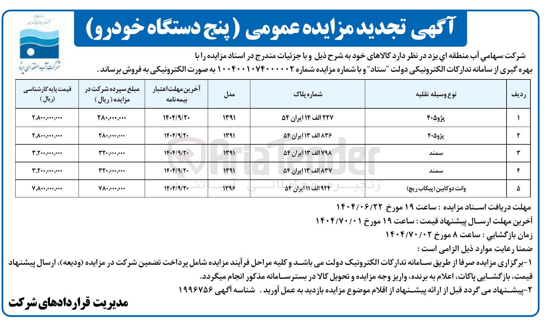 تصویر کوچک آگهی فروش پنج دستگاه خودرو 
