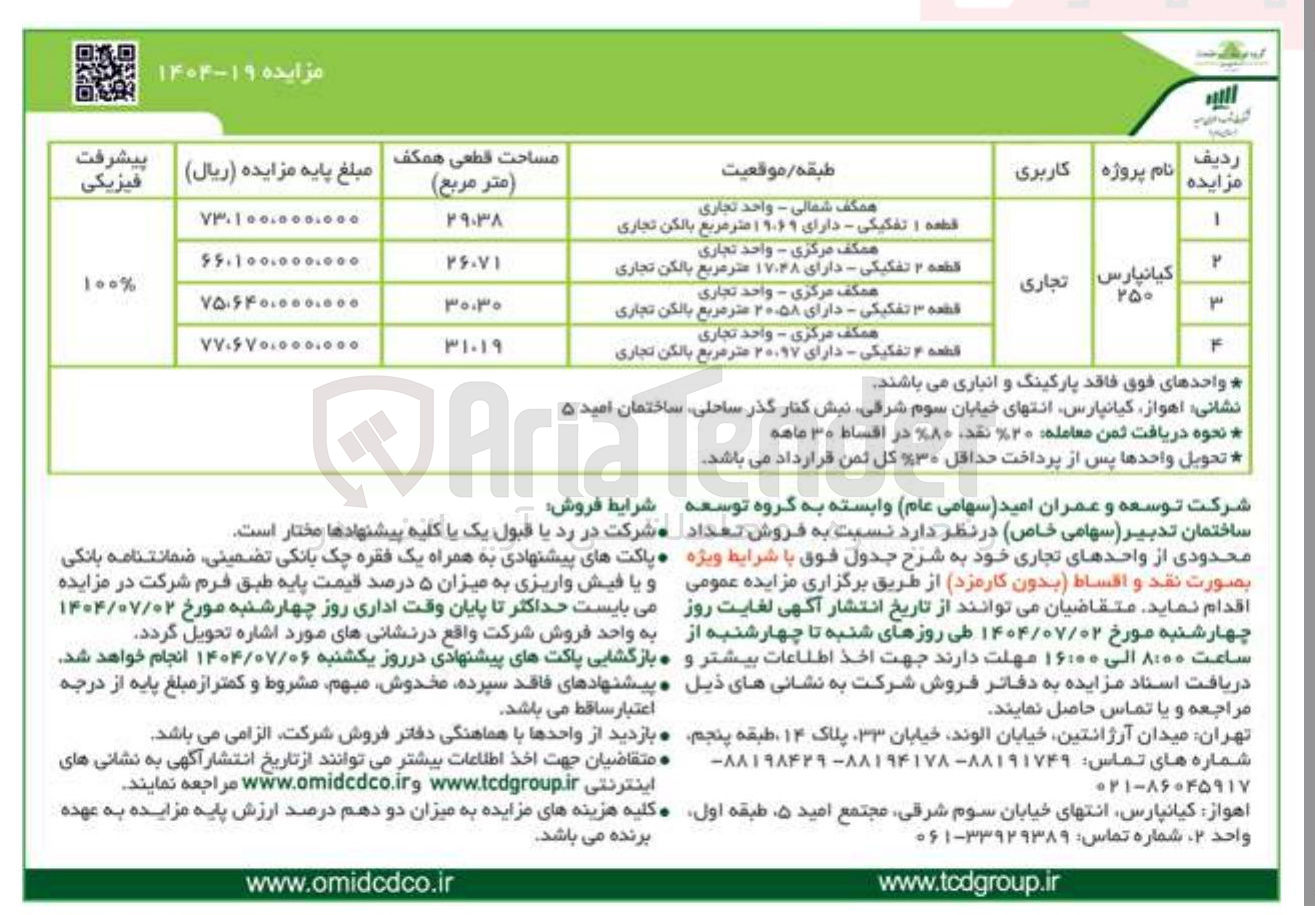 تصویر کوچک آگهی فروش 4 واحد تجاری در پروژه کیانپارس 250