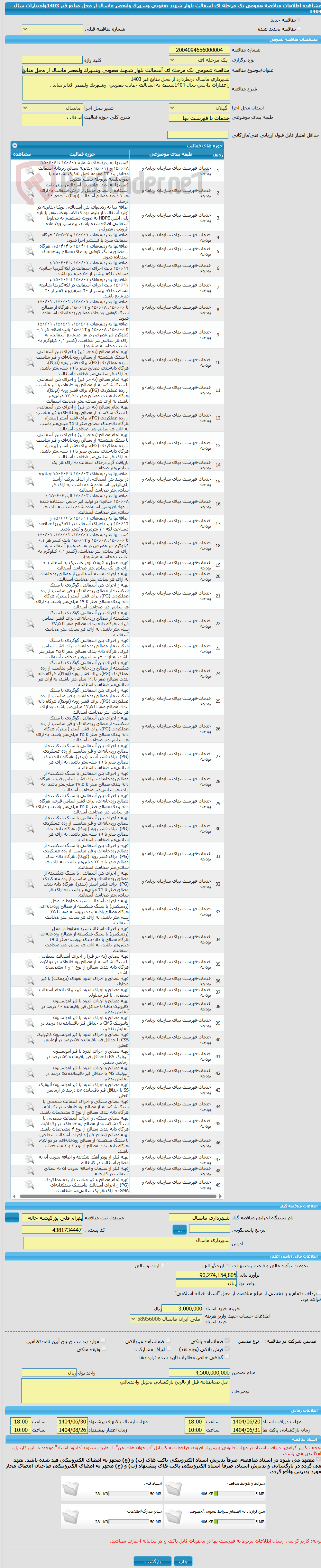 تصویر کوچک آگهی مناقصه عمومی یک مرحله ای آسفالت بلوار شهید یعقوبی وشهرک ولیعصر ماسال از محل منابع قیر 1403واعتبارات سال 1404