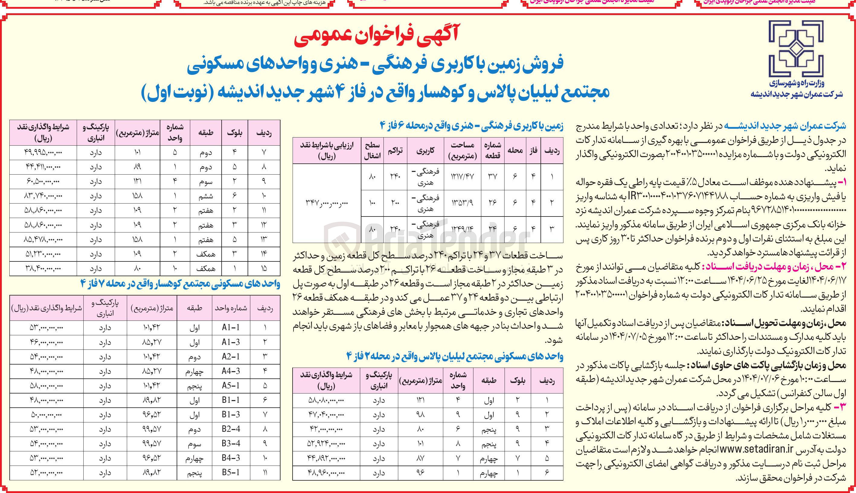 تصویر کوچک آگهی فروش زمین با کاربری فرهنگی - هنری و واحدهای مسکونی در 14 ردیف