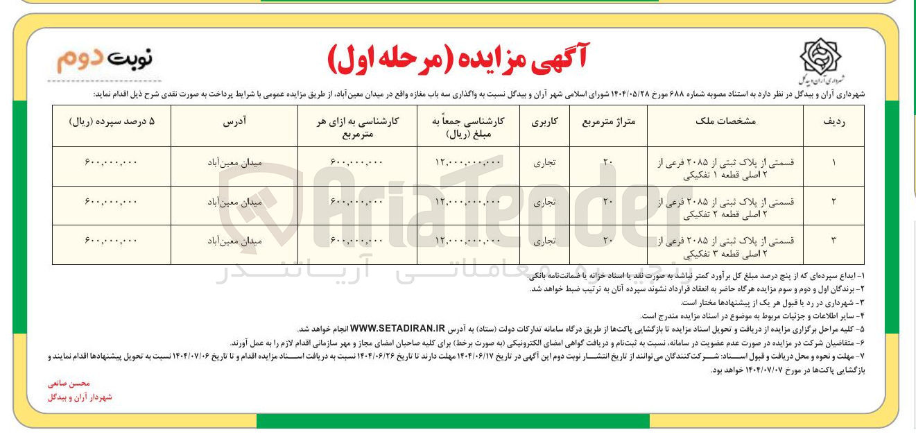 تصویر کوچک آگهی واگذاری سه باب مغازه