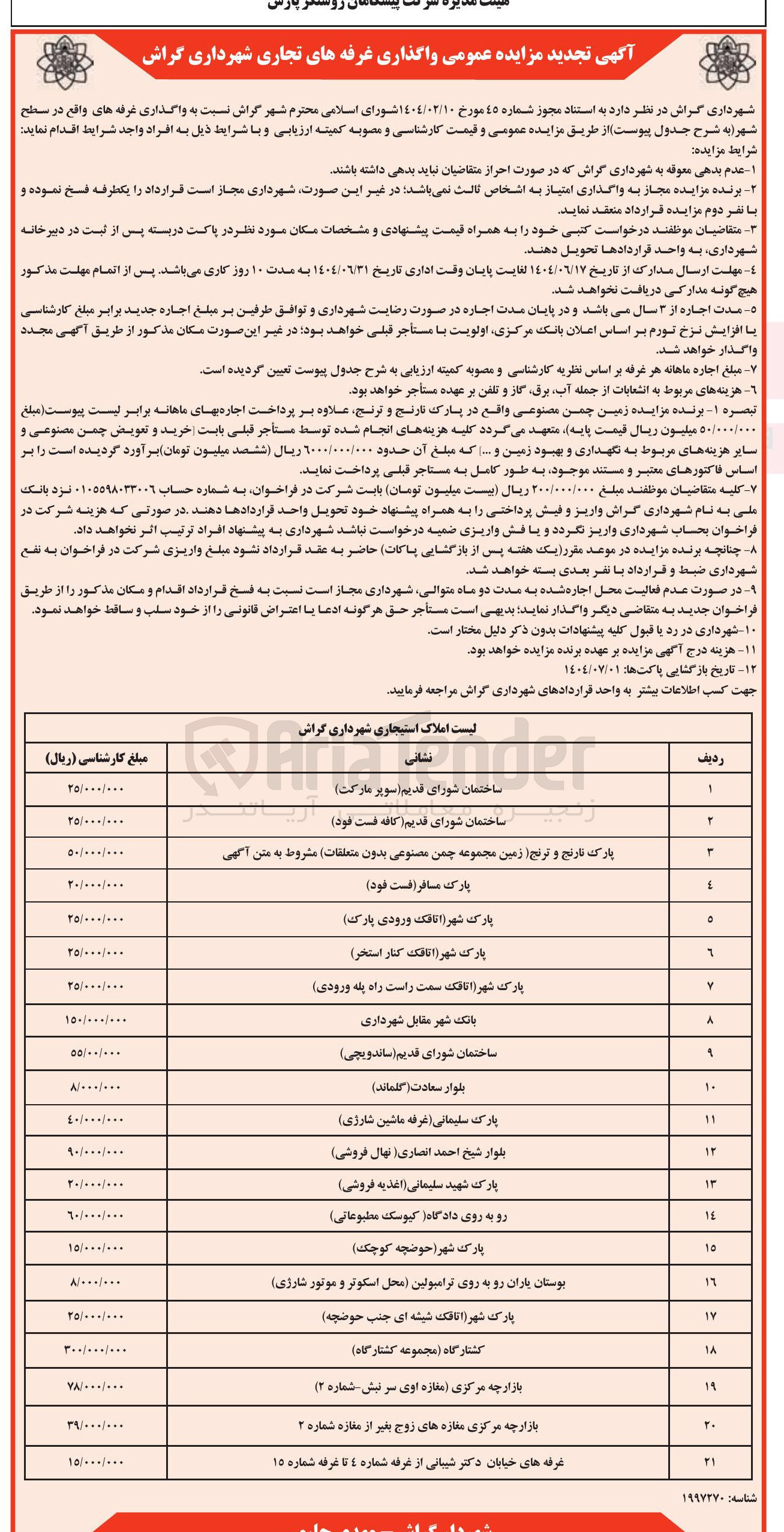 تصویر کوچک آگهی واگذاری غرفه های تجاری در 21 ردیف
