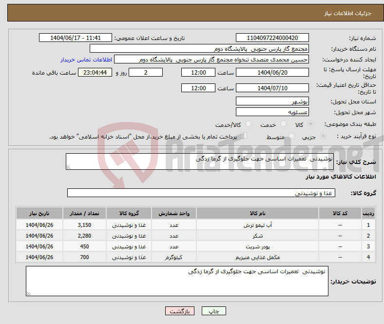 تصویر کوچک آگهی نیاز انتخاب تامین کننده-نوشیدنی تعمیرات اساسی جهت جلوگیری از گرما زدگی 