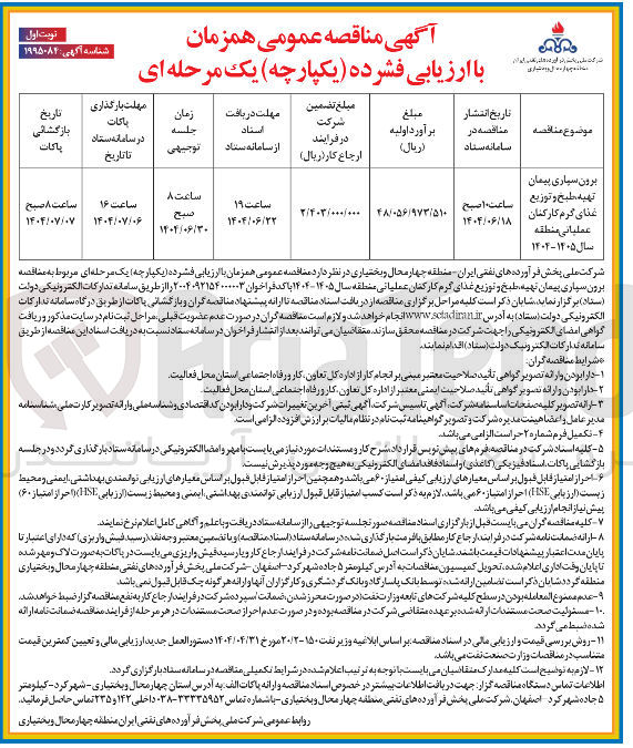 تصویر کوچک آگهی برون سپاری پیمان تهیه طبخ و توزیع غذای گرم