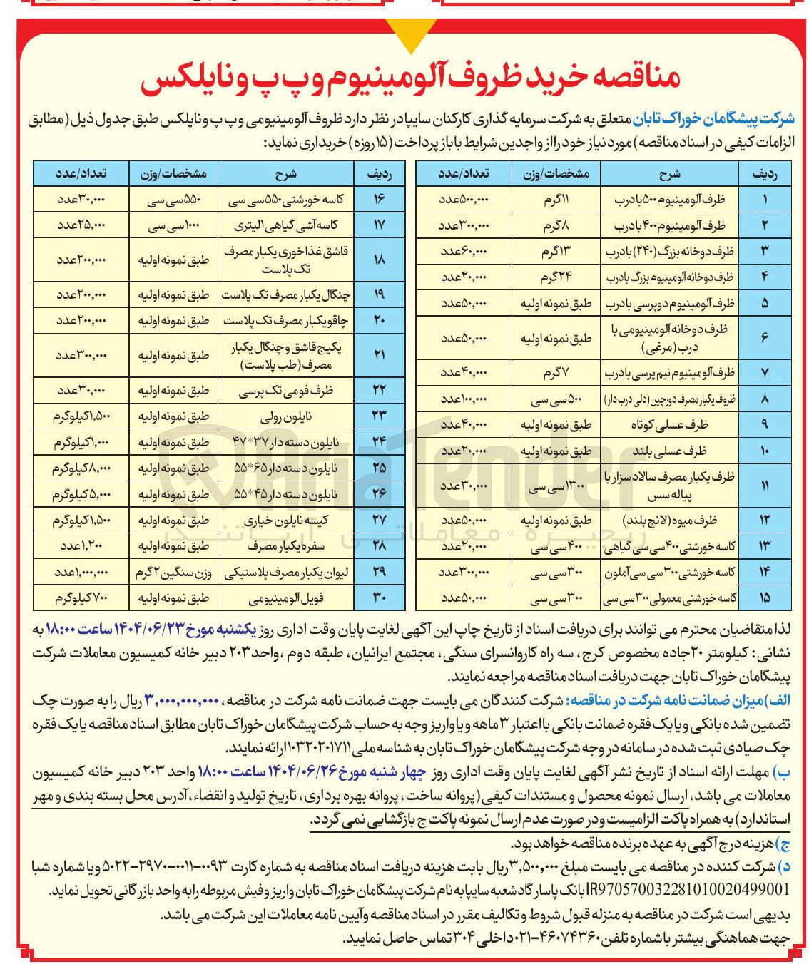 تصویر کوچک آگهی ظرف دوخانه بزرگ ( ۲۴۰ ) یا درب 
