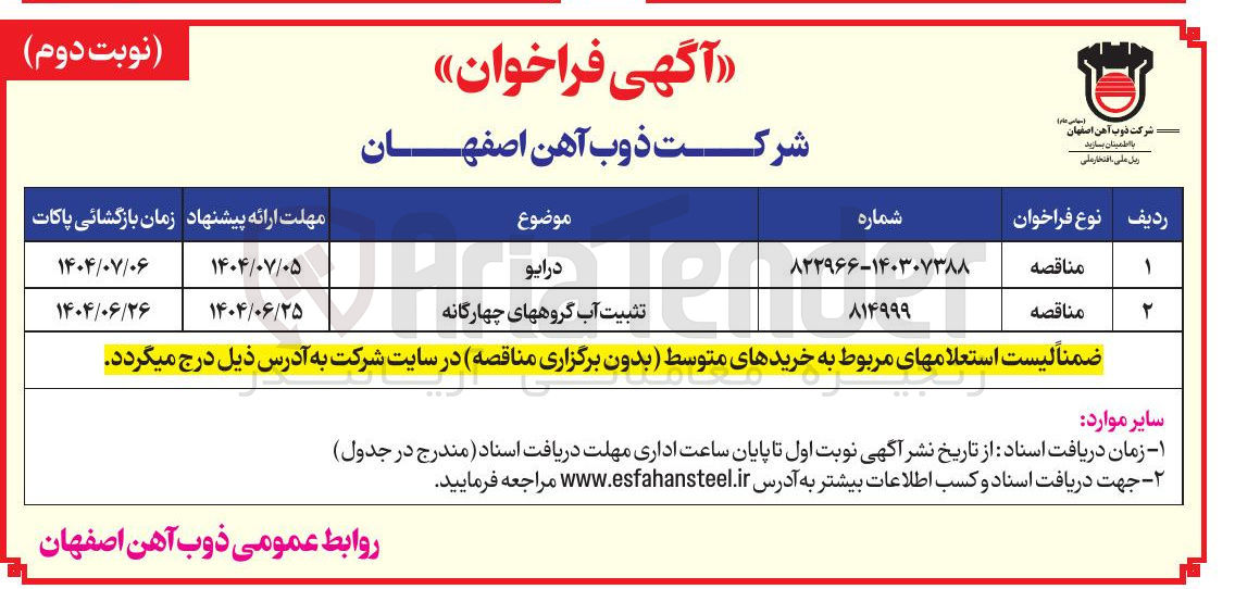 تصویر کوچک آگهی تثبیت آب گروههای چهارگانه