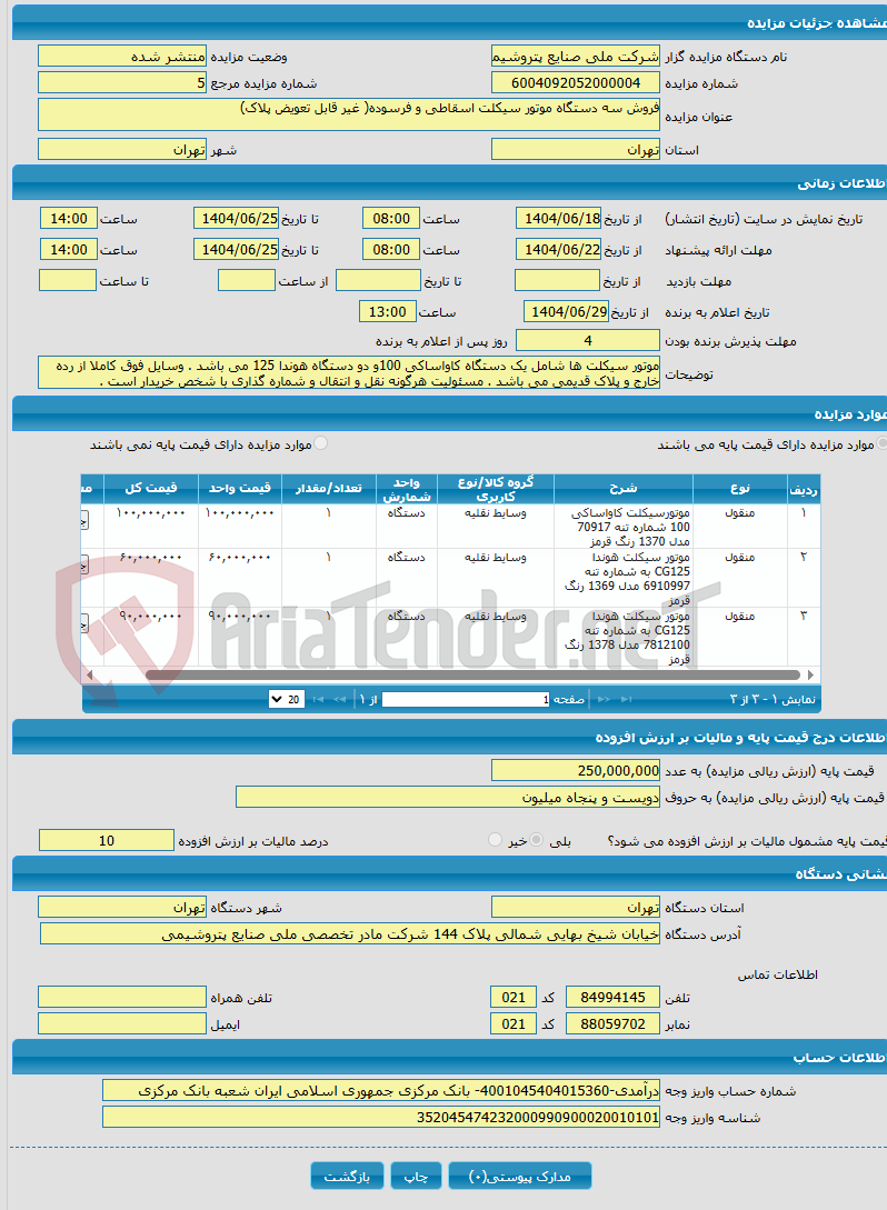 تصویر کوچک آگهی فروش سه دستگاه موتور سیکلت اسقاطی و فرسوده( غیر قابل تعویض پلاک)