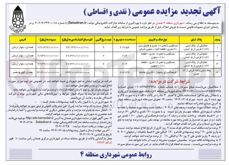 تصویر کوچک آگهی فروش املاک در 4 ردیف با کاربری مسکونی و مختلط