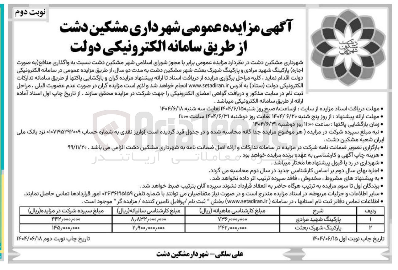 تصویر کوچک آگهی اجاره پارکینگ