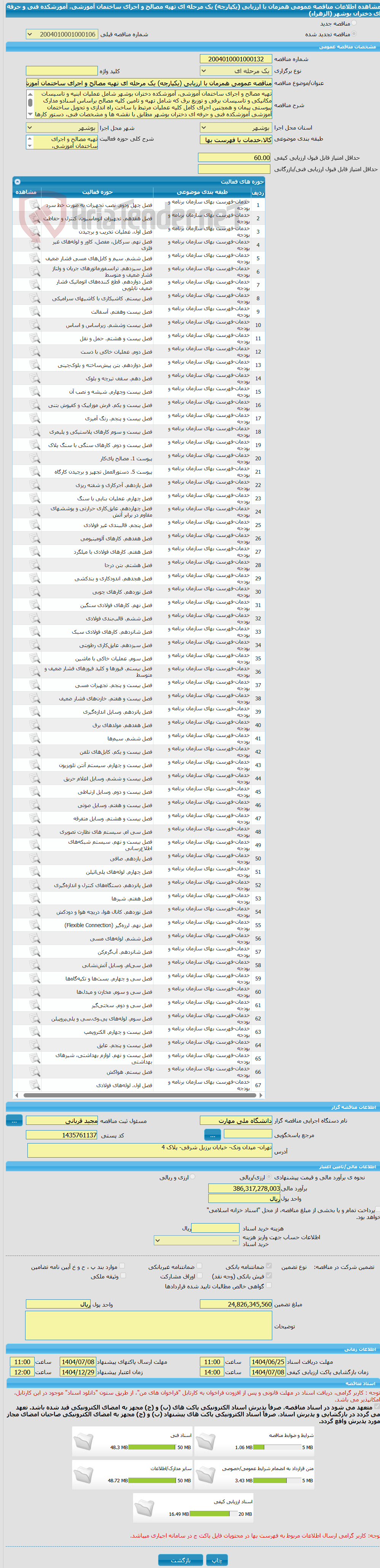 تصویر کوچک آگهی مناقصه عمومی همزمان با ارزیابی (یکپارچه) یک مرحله ای تهیه مصالح و اجرای ساختمان آموزشی، آموزشکده فنی و حرفه ای دختران بوشهر (الزهراء)