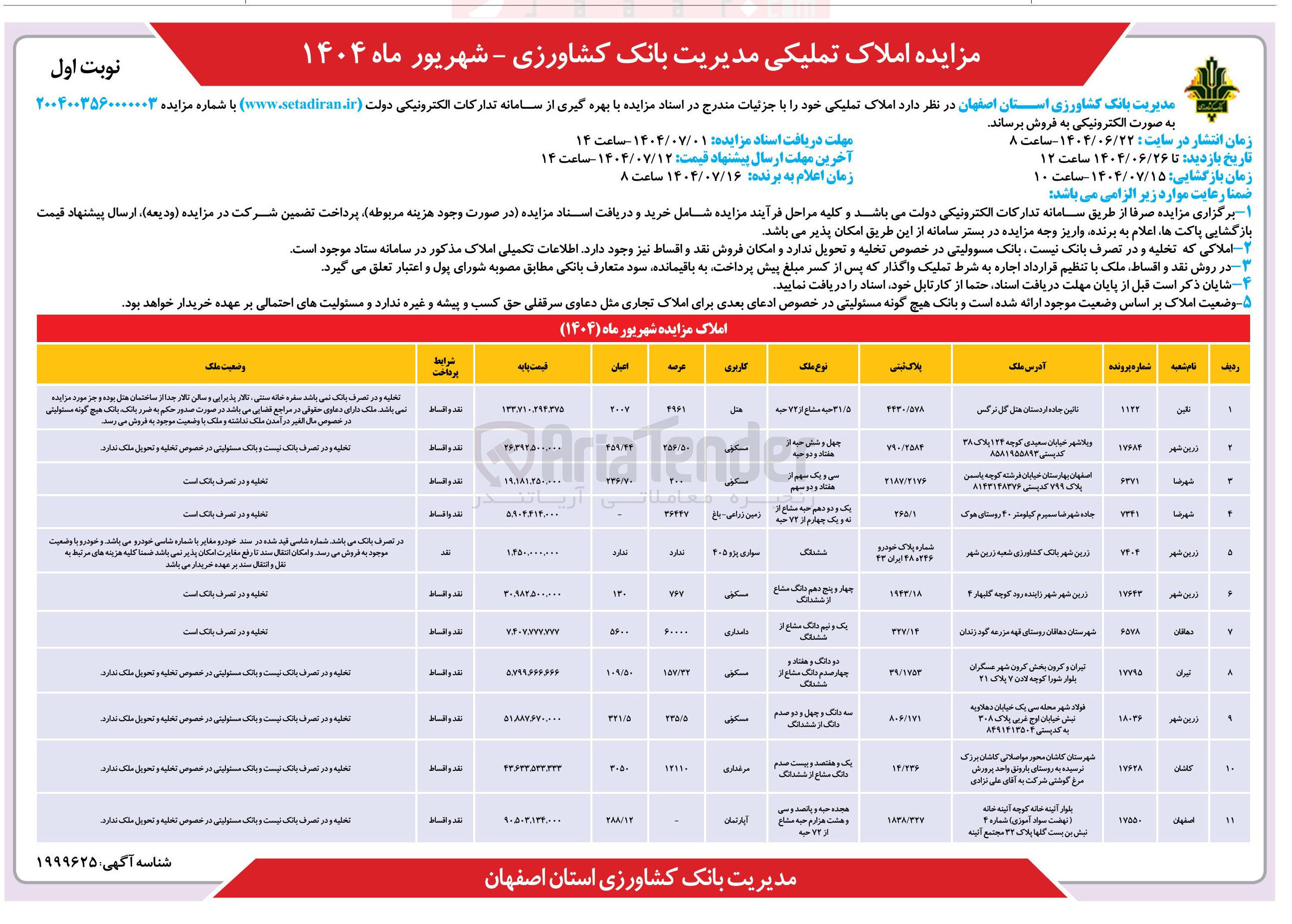 تصویر کوچک آگهی فروش املاک تملیکی در 11 ردیف با کاربری تجاری و مسکونی در اصفهان