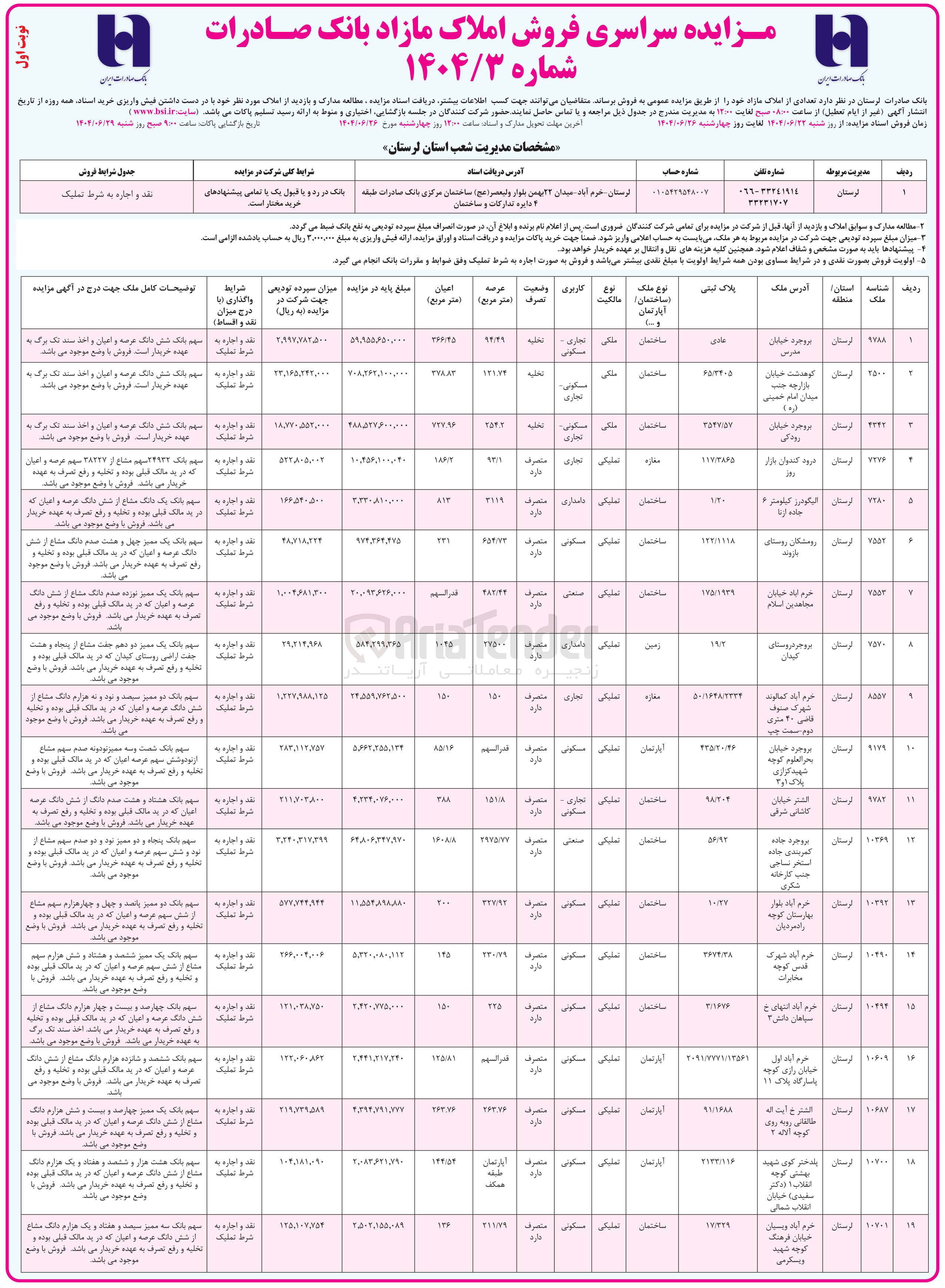 تصویر کوچک آگهی فروش املاک مازاد