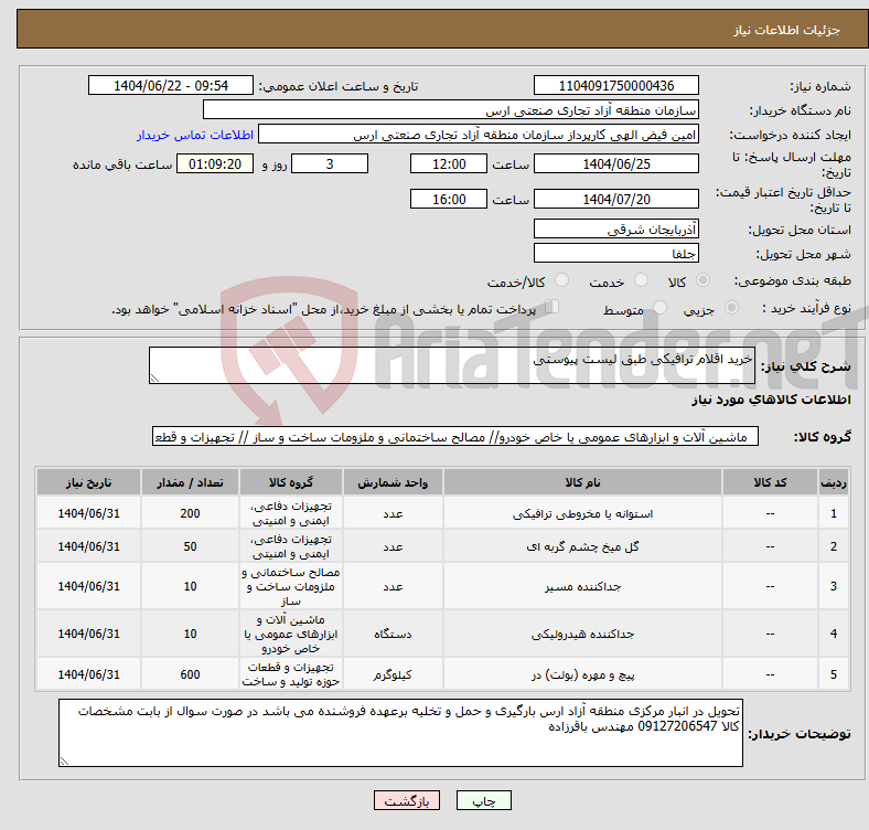 تصویر کوچک آگهی نیاز انتخاب تامین کننده-خرید اقلام ترافیکی طبق لیست پیوستی