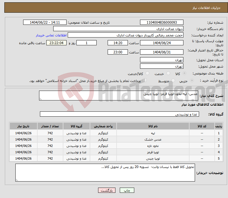 تصویر کوچک آگهی نیاز انتخاب تامین کننده-عدس- لپه-نخود-لوبیا قرمز- لوبیا چیتی