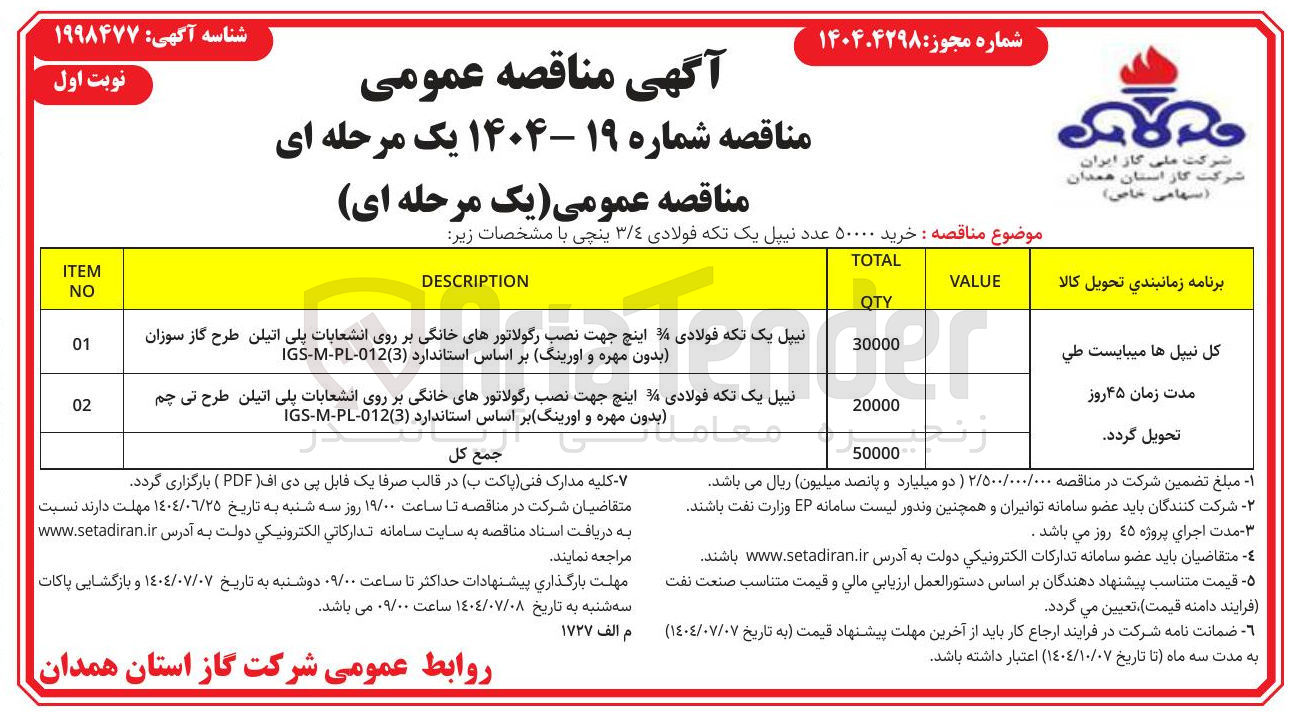 تصویر کوچک آگهی خرید ۵۰۰۰۰ عدد نیپل یک تکه فولادی ۳/۴ ینچی