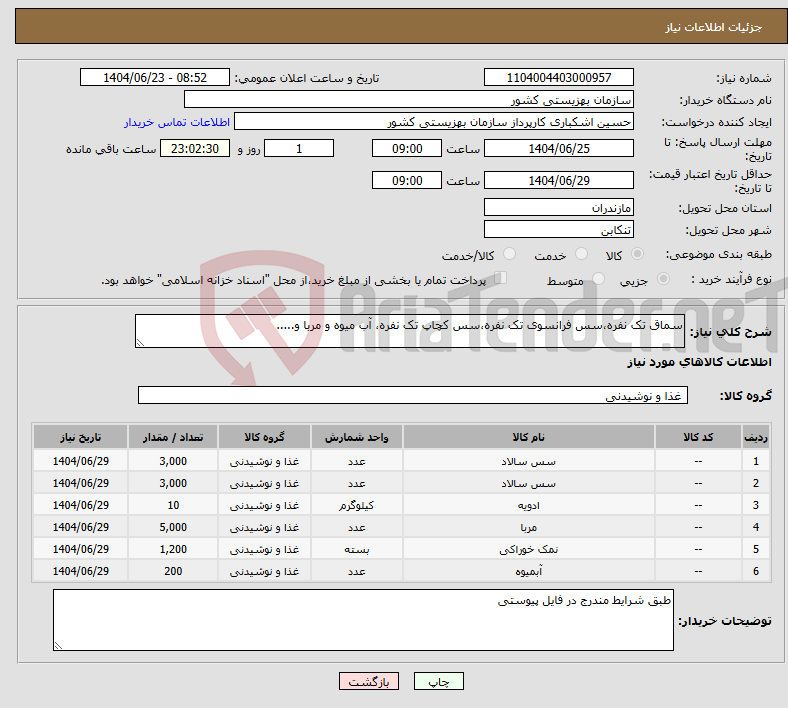 تصویر کوچک آگهی نیاز انتخاب تامین کننده-سماق تک نفره،سس فرانسوی تک نفره،سس کچاپ تک نفره، آب میوه و مربا و.....