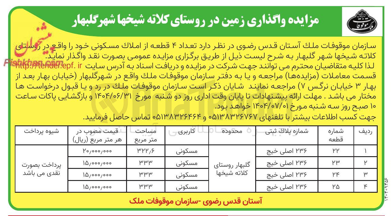 تصویر کوچک آگهی فروش تعداد ۴ قطعه از املاک مسکونی