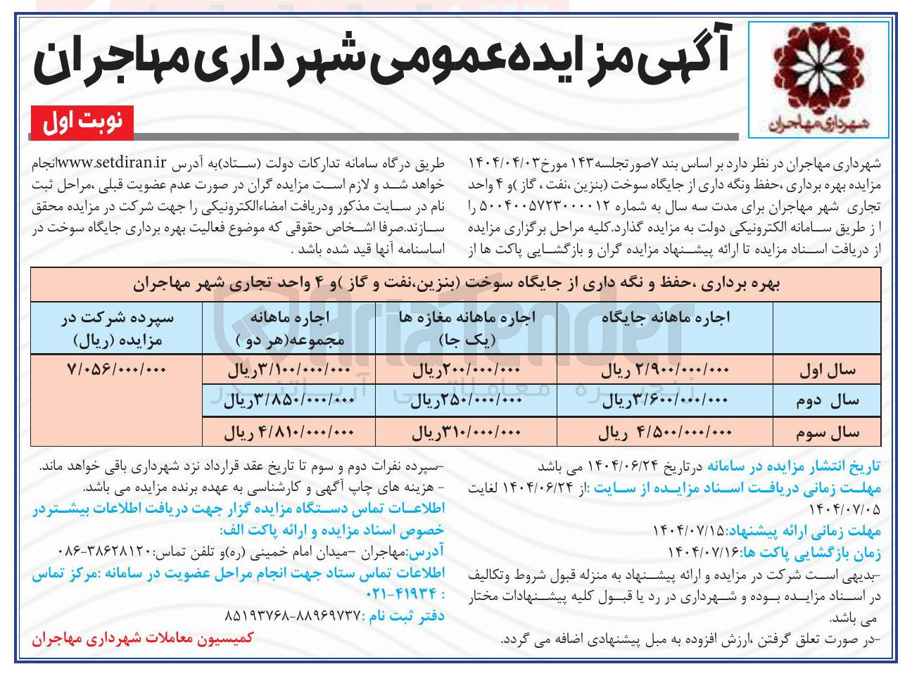 تصویر کوچک آگهی  بهره برداری حفظ و نگه داری از جایگاه سوخت بنزین ، نفت ، گاز و ۴ واحد تجاری 