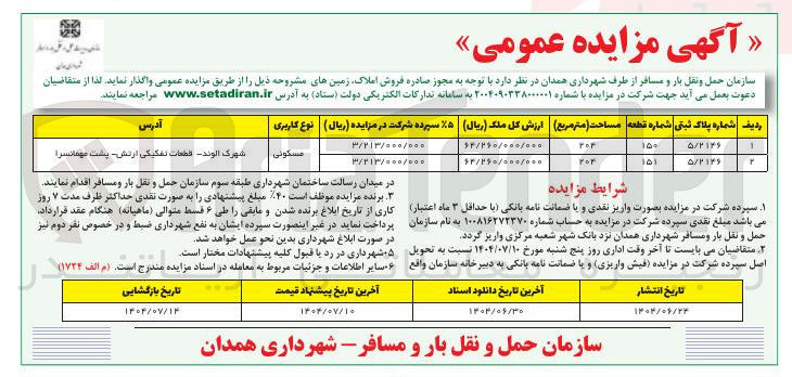 تصویر کوچک آگهی فروش املاک در دو ردیف با کاربری مسکونی