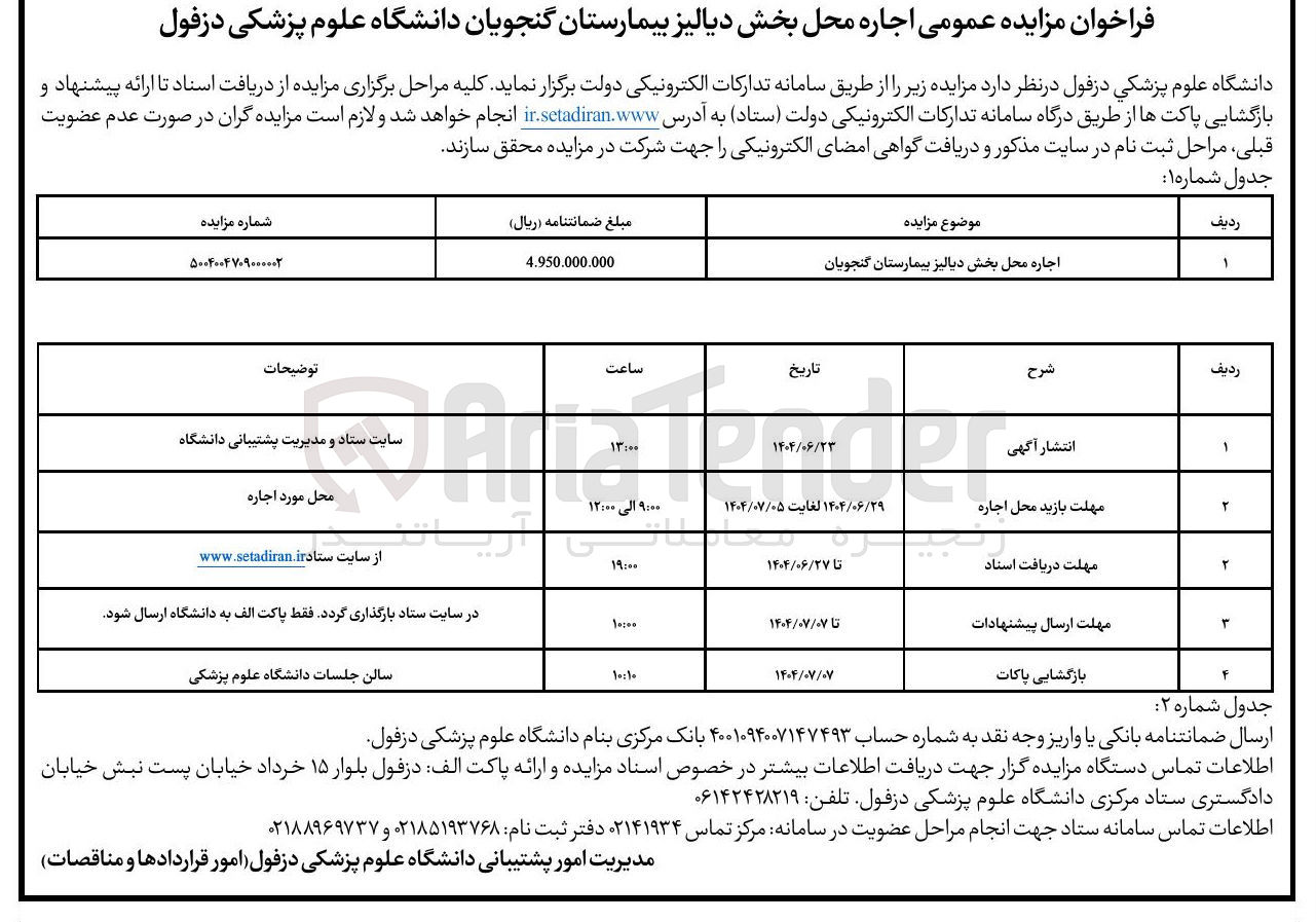 تصویر کوچک آگهی اجاره محل بخش دیالیز