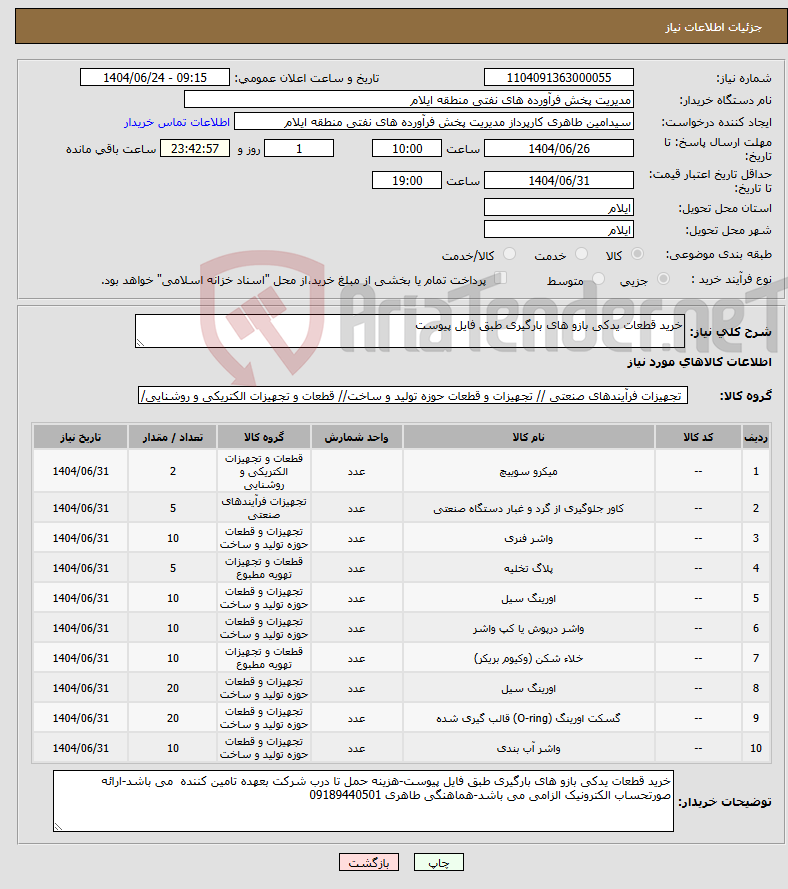 تصویر کوچک آگهی نیاز انتخاب تامین کننده-خرید قطعات یدکی بازو های بارگیری طبق فایل پیوست