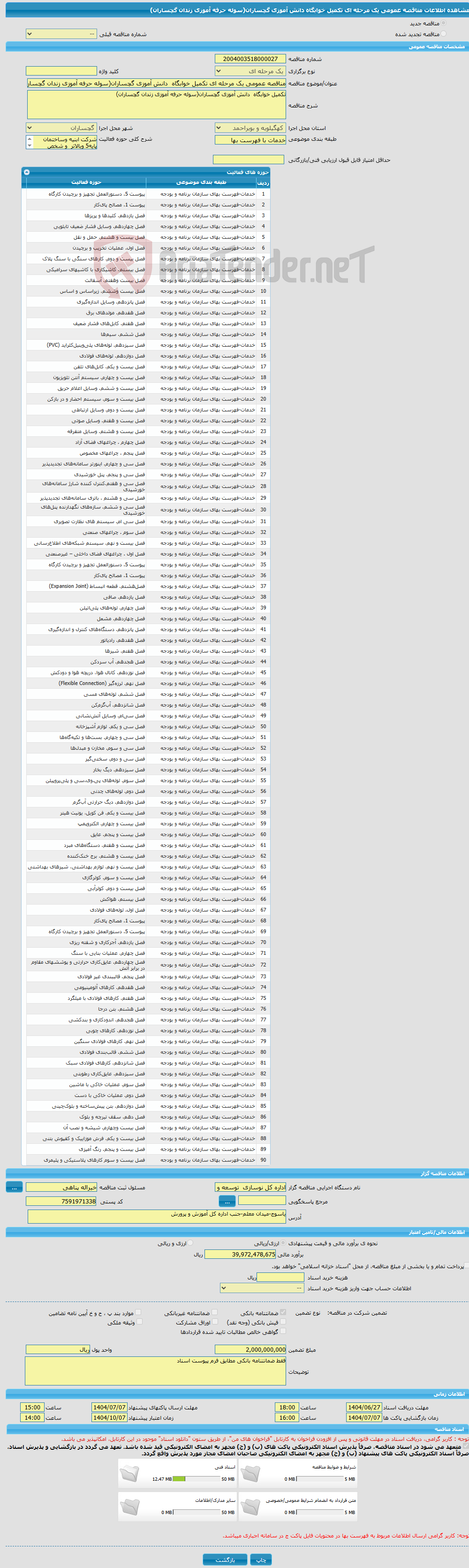 تصویر کوچک آگهی مناقصه عمومی یک مرحله ای تکمیل خوابگاه دانش آموزی گچساران(سوله حرفه آموزی زندان گچساران)