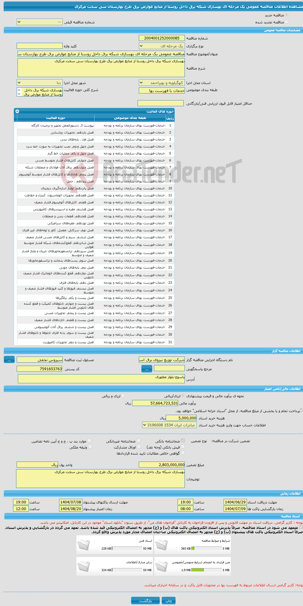 تصویر کوچک آگهی مناقصه عمومی یک مرحله ای بهسازی شبکه برق داخل روستا از منابع عوارض برق طرح بهارستان سی سخت مرکزی