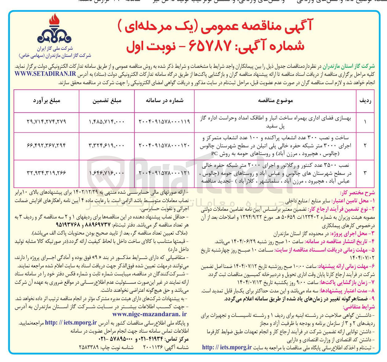 تصویر کوچک آگهی ساخت و نصب ۳۰۰ عدد انشعاب پراکنده و ۱۰۰ عدد انشعاب متمرکز و اجرای ۳۰۰۰ متر شبکه حفره خالی پلی اتیلن