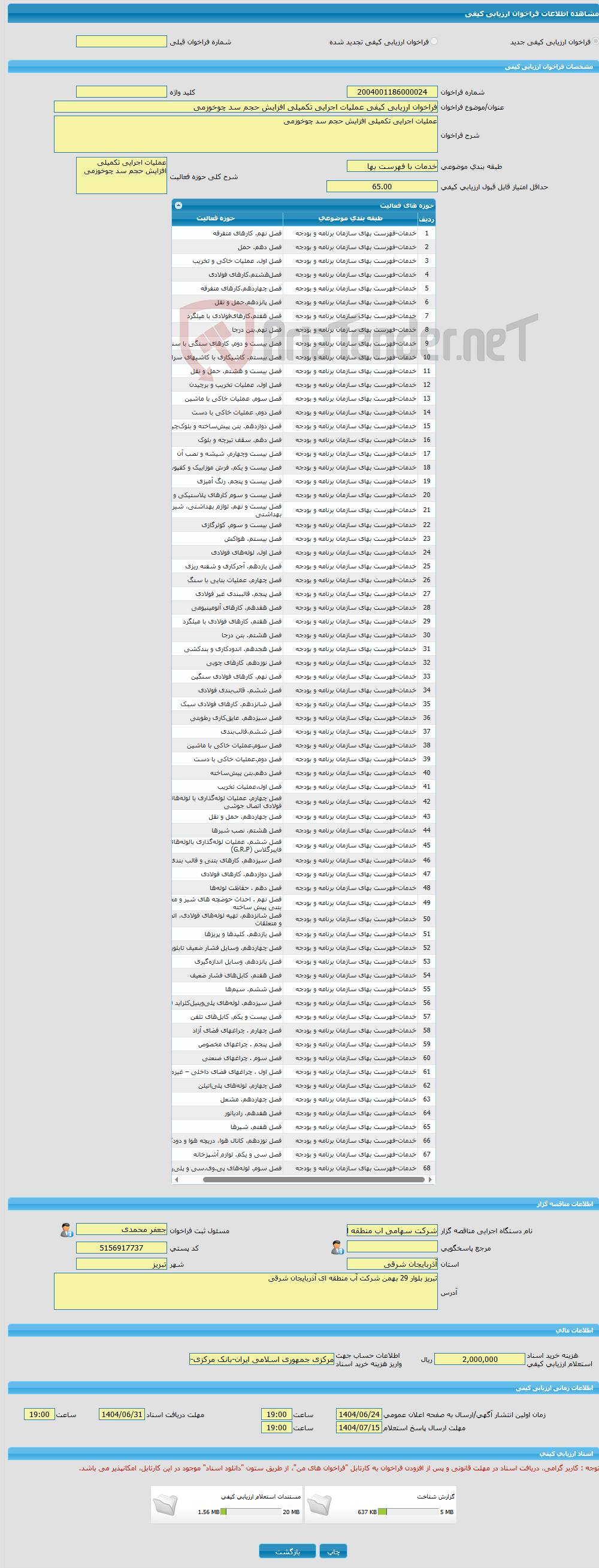 تصویر کوچک آگهی فراخوان ارزیابی کیفی عملیات اجرایی تکمیلی افزایش حجم سد چوخوزمی