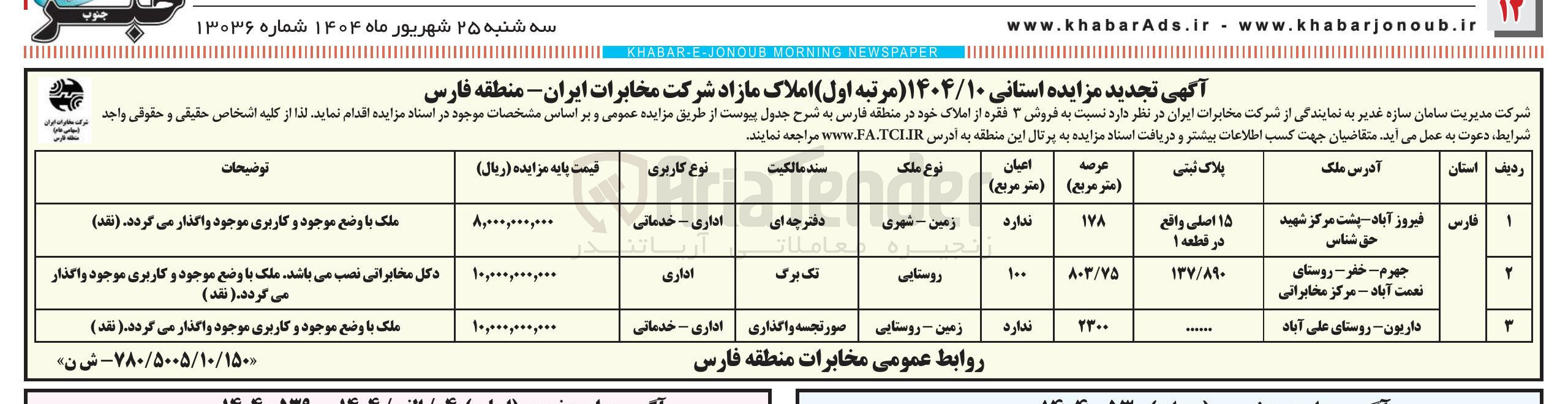 تصویر کوچک آگهی فروش ۳ فقره از املاک با کاربری اداری - خدماتی