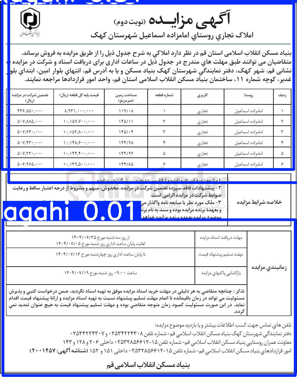 تصویر کوچک آگهی فروش املاک در 6 ردیف با کاربری تجاری