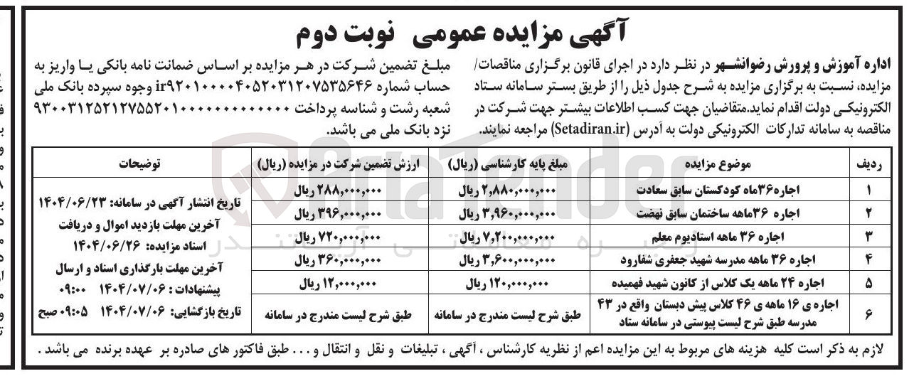 تصویر کوچک آگهی اجاره اماکن در 6 ردیف