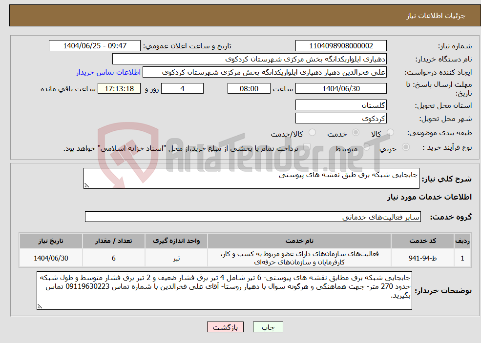 تصویر کوچک آگهی نیاز خدمات-جابجایی شبکه برق طبق نقشه های پیوستی