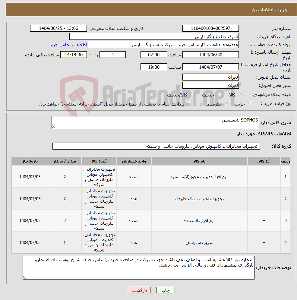 تصویر کوچک آگهی نیاز کالا-SOPHOS لایسمس