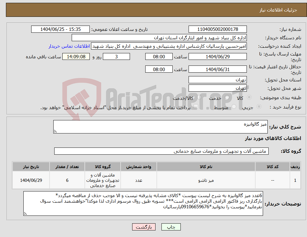 تصویر کوچک آگهی نیاز کالا-میز گالوانیزه