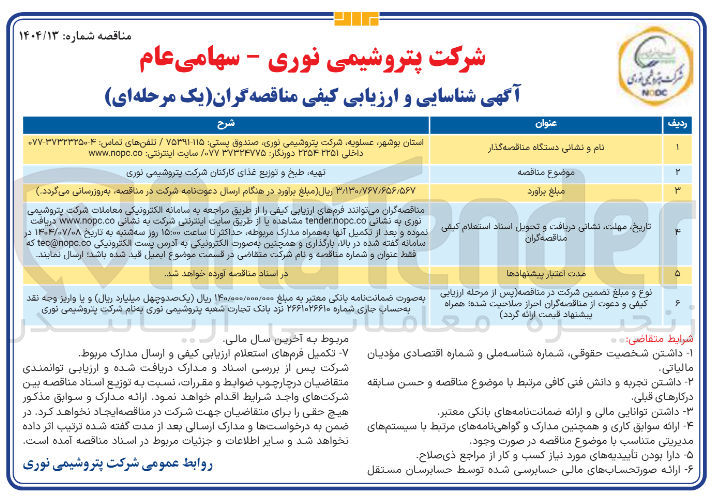 تصویر کوچک آگهی تهیه طبخ و توزیع غذای کارکنان