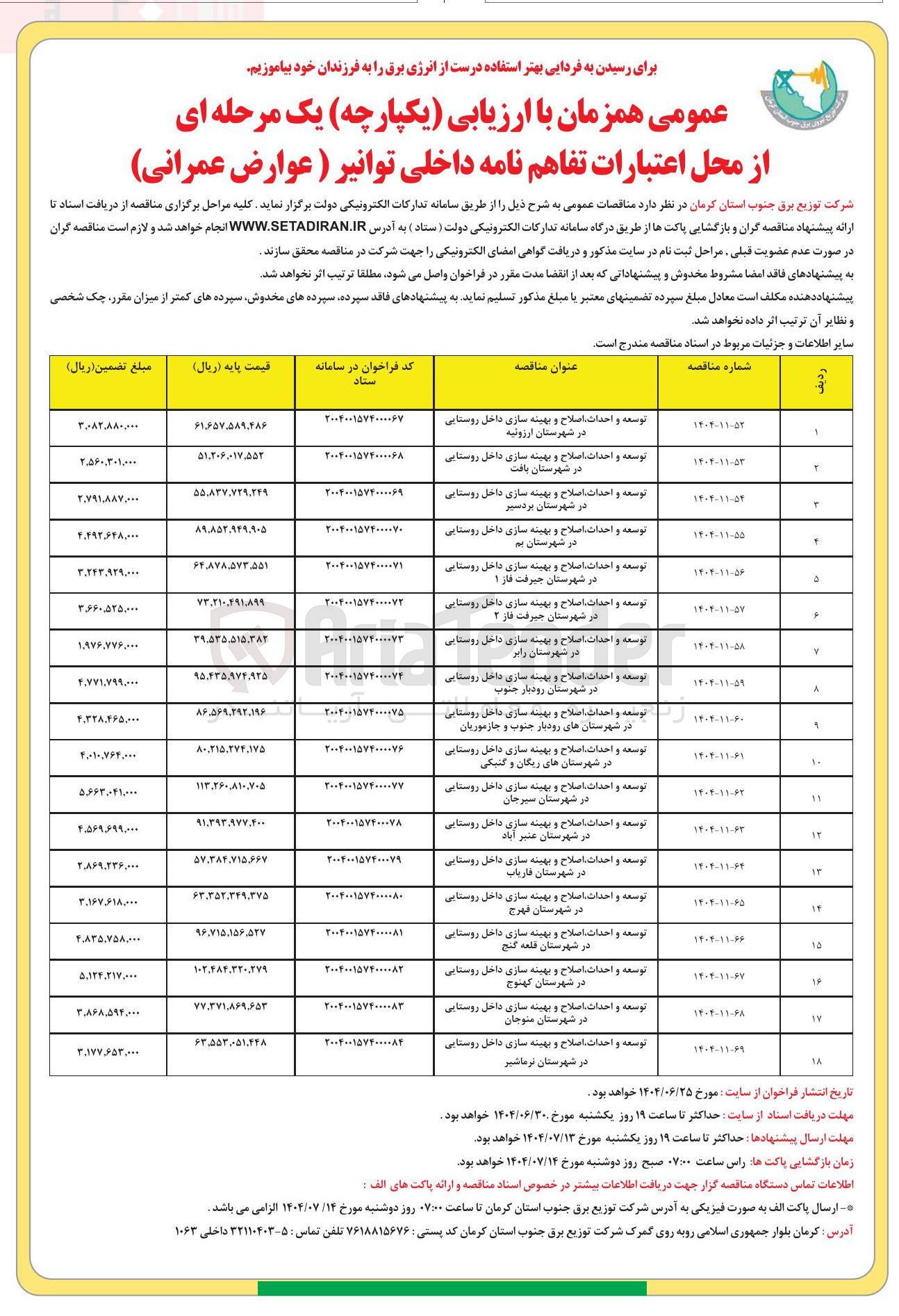 تصویر کوچک آگهی توسعه و احداث اصلاح و بهینه سازی داخل روستایی