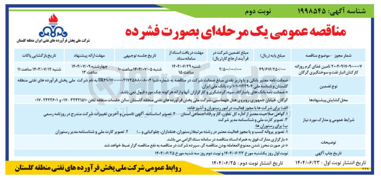 تصویر کوچک آگهی تامین غذای گرم روزانه