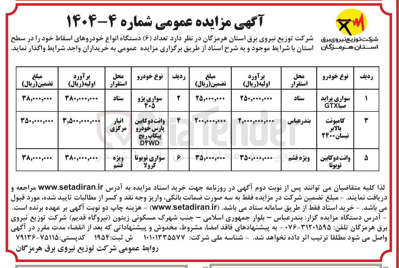 تصویر کوچک آگهی فروش تعداد ( ۶ ) دستگاه انواع خودروهای اسقاط