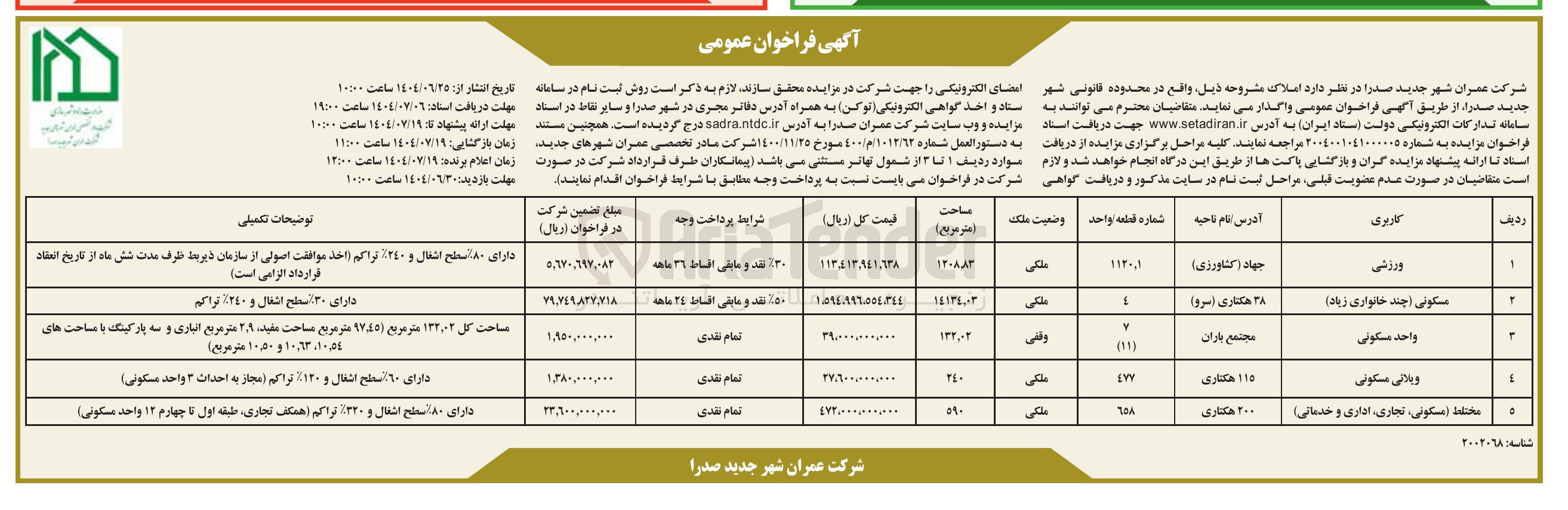 تصویر کوچک آگهی فروش املاک در 5 ردیف با کاربری ورزشی - مسکونی - تجاری - اداری - خدماتی