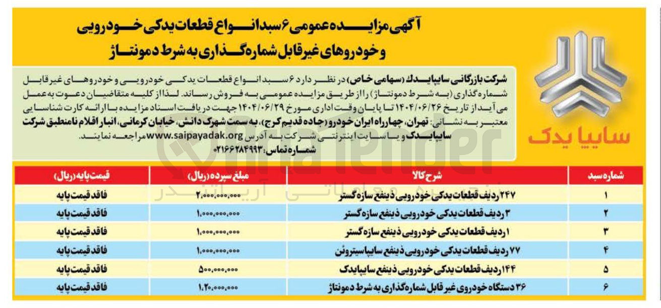 تصویر کوچک آگهی فروش ۶ سبد انواع قطعات یدکی خودرویی و خودروهای غیر قابل شماره گذاری به شرط دمونتاژ