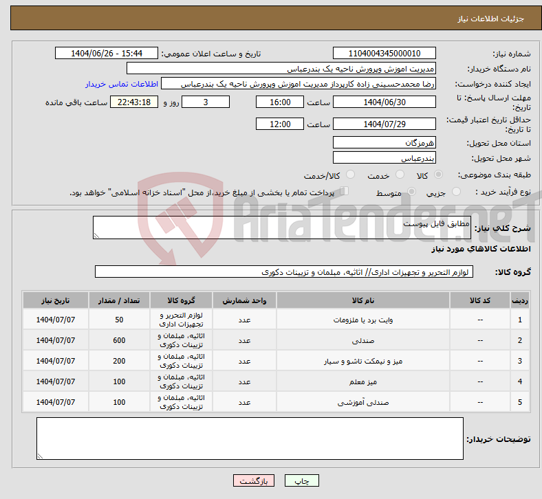 تصویر کوچک آگهی نیاز کالا-مطابق فایل پیوست